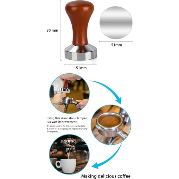 51 mm, espressostamper i rustfrit stål