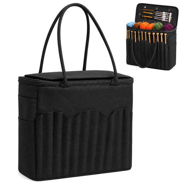 Canvasgarnväska, stickväska med garnhål, virkorganisatör BLACK