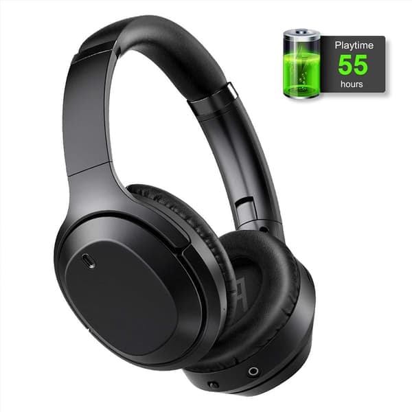 Aktive støjreducerende hovedtelefoner, trådløst Bluetooth-headset med over-ear mikrofon, 25 timers spilletid, foldbare bløde proteinørekopper