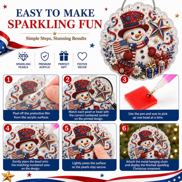 Juleperle diamantmaleri solfanger DIY-sett (stil 2, 8 tommer) 8inch Style 2