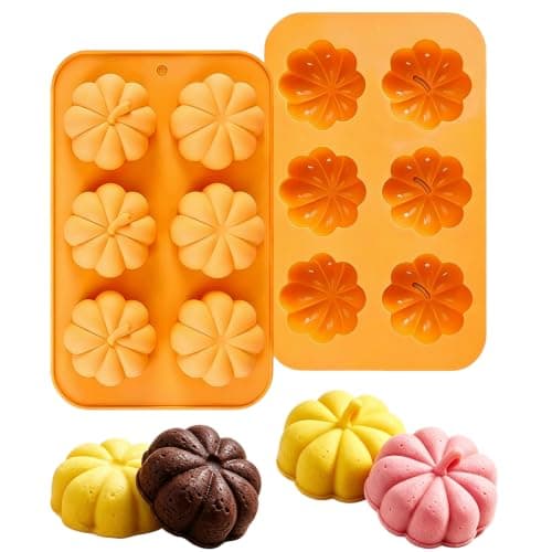 Halloween Gresskar Silikonformer 2-pakning, 6-hulls Matkvalitets Gresskarformer, Nonstick Gresskar Kakeformer Gresskar Sjokoladeform for Baking, Såpe