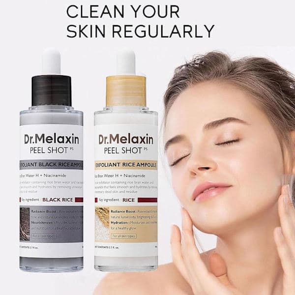 Dr.Melaxin PEEL SHOT GLOW EXFOLIANT RICE AMPOUL (HVID RIS/SORT RIS) gul ris 80ml yellow rice 80ml