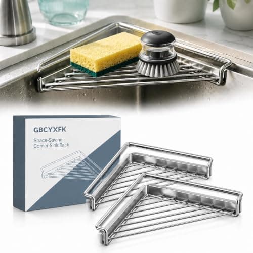 Diskställ i rostfritt stål för diskbänkshörn, triangulär hållare 2pcs
