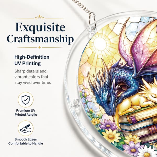 Drage Akryl Puslespill Solfanger, 83 Deler DIY Vindusdekor Sleeping Book Dragons