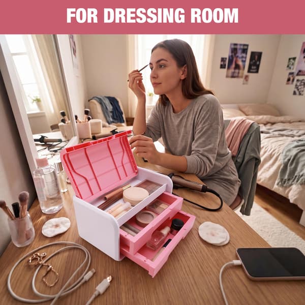 WORKPRO Liten förvaringslåda med 2 lådor och fällbart lock Pink & White
