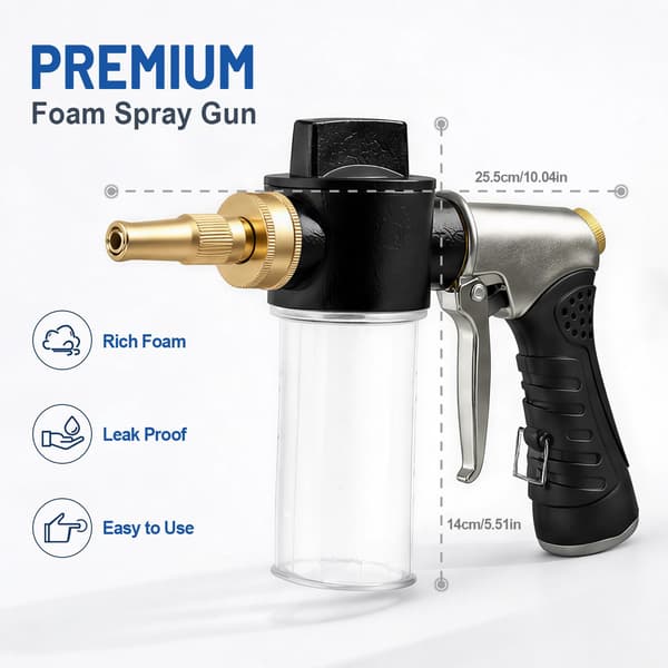 Metallslangmunstycke med tvåldispenser, högtrycksskumsspruta Short Nozzle