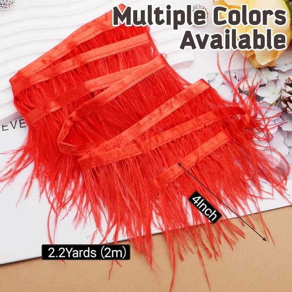 10 cm röd strutsfjäderkant, 2,2 yards Red