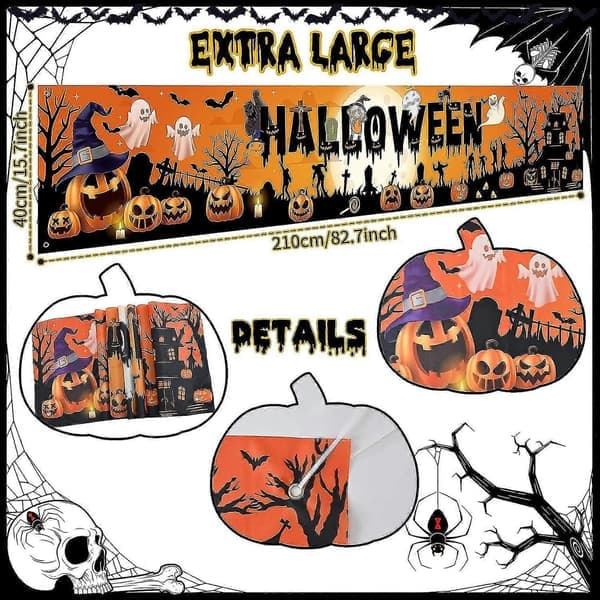 Glad Halloween Plæneskilt Banner, Orange Sort Dekoration