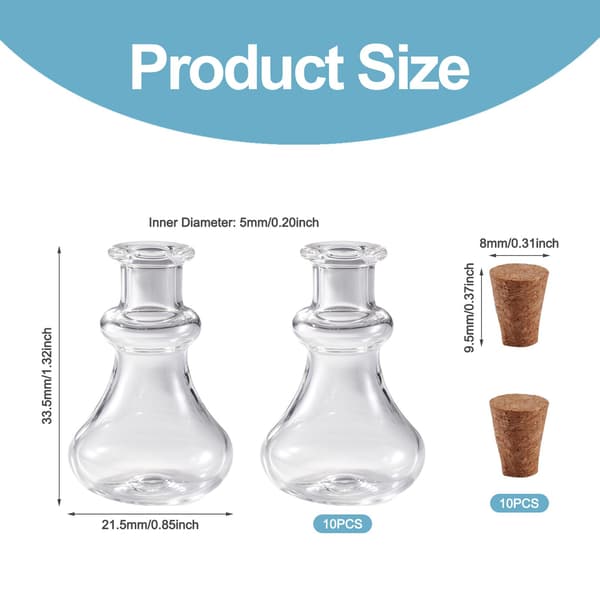 10 st konformade små glasflaskor med korkpropp, små klara tomma glasflaskor för DIY-konst Cone Shape #2