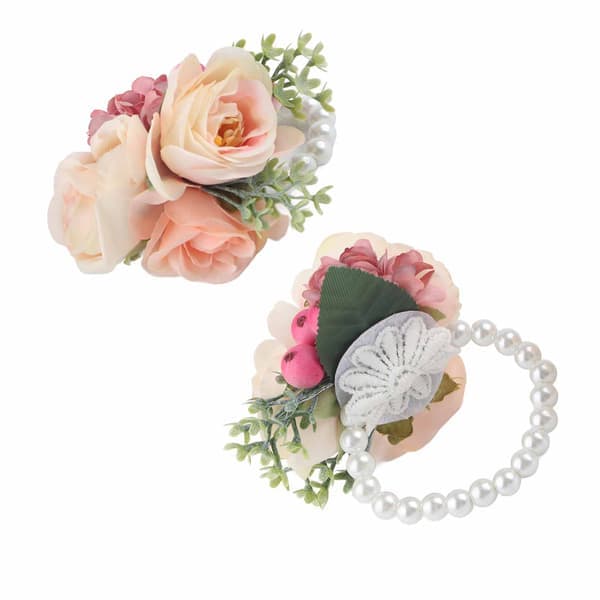 2 stk/pose Brudens Næb Armbånd Kunstig Håndblomst til Bryllupsdag Cocktailparty Pink