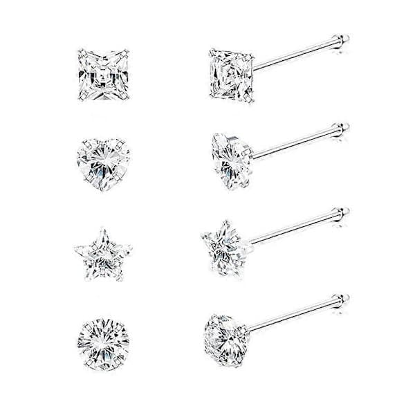 S925 Sterling Sølv Nese Stud, Multifunksjonell Zirkon Nese Smykker, Kroppspiercing Øredobber Sett