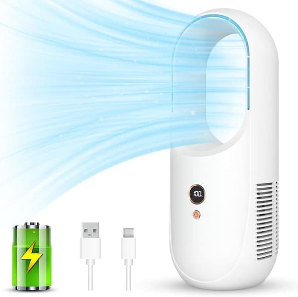 Bladeless bordventilator - Genopladelig personlig ventilator med 6 hastigheder og LED-panel