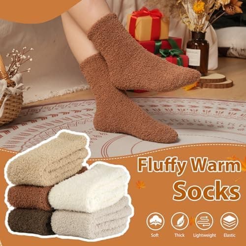 ILovDaisy Bløde Sengestrømper til Kvinder og Piger 5/6 Par, Dame Efterår Vinter Varme Fleece Halloween Strømper, Hyggelige Fluffy Strømper til Valentinsdag