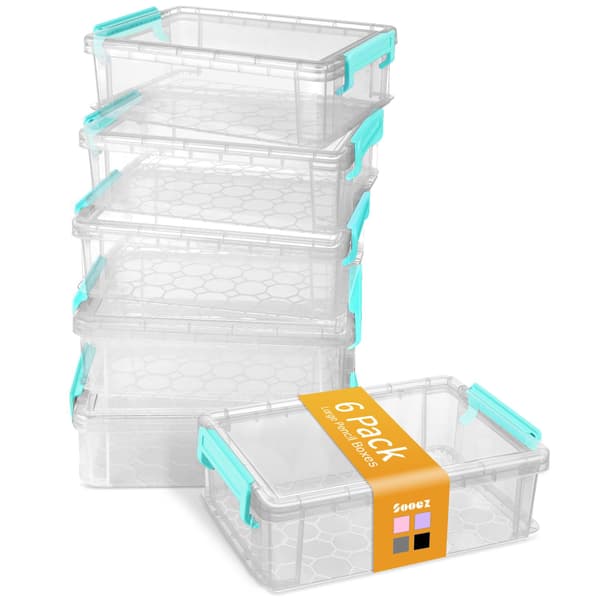 Sooez 6-pack extra stor pennlåda, pennfodral i plast, kritlåda Large Blue