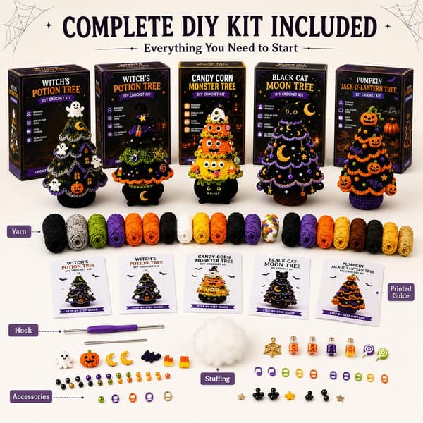 DIY Græskar Jack-O-Lantern Træ Halloween Hæklesæt til Begyndere Pumpkin Jack-O-Lantern Tree