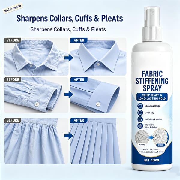 Tekstilforsterkerspray, Stiffy tekstilforsterker, Stivner raskt, Hurtigtørkende, Egnet for blondebrikker, tekstilsløyfer, heklearbeider 3pcs