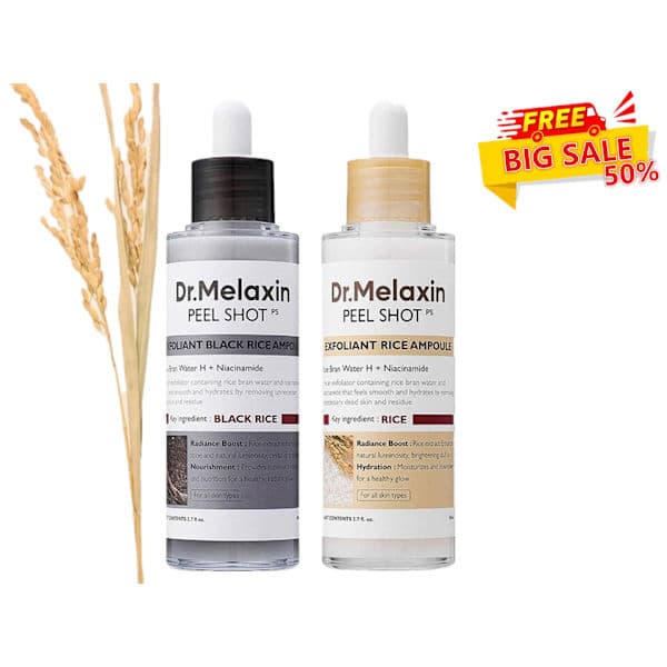 Dr.Melaxin PEEL SHOT GLOW EXFOLIANT RICE AMPOUL (HVID RIS/SORT RIS) sort ris 80ml 2stk black rice 80ml 2pcs