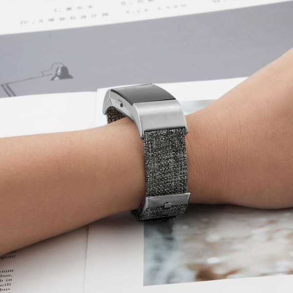 Urrem i lærred, blød, åndbar, vaskbar, moderne urrem, passer til Fitbit Charge2