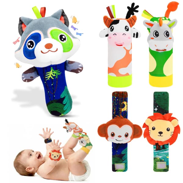 Zendstanding Babyrangle Håndledssokker Sæt til 0-6 Måneder Babyshower Gave Jungle Animal