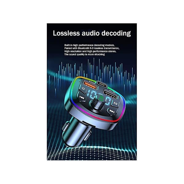 Bil Bluetooth FM-sender Bil Bluetooth MP3-afspiller Dobbelt USB-oplader med EQ omgivende lys