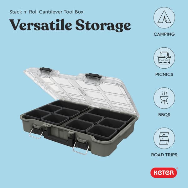 Keter Stack N' Roll Campingudstyrsorganizer, Bærbar Opbevaringsorganizer Tool Organizer Olive Green