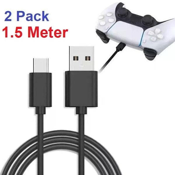 2-pak 2M PS5 / Playstation 5 opladerkabel til controller sort