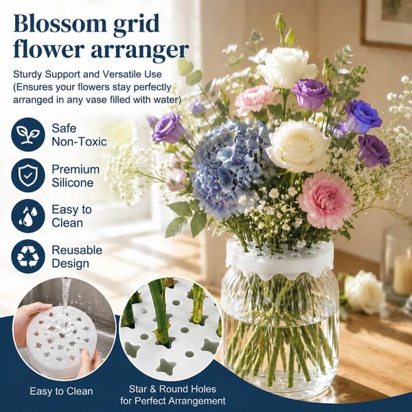 2 st silikonrutnät för blomsterarrangemang, återanvändbart, passar 3-4\" vas