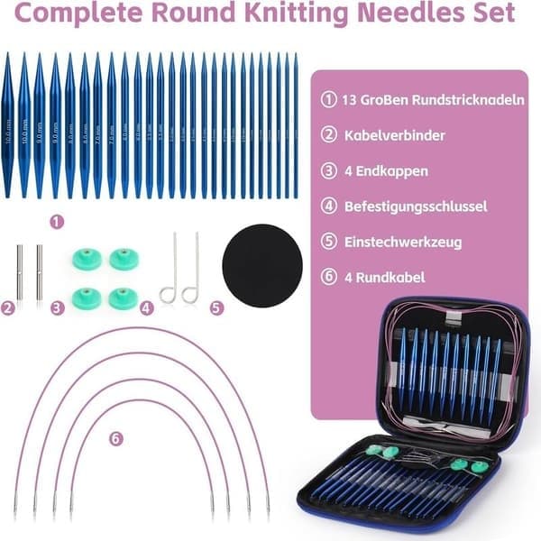 Utskiftbart sett med rundpinner, 3,0-10,0 mm, 40 cm/60 cm/80 cm/100 cm, utskiftbart med boks, aluminium, blå