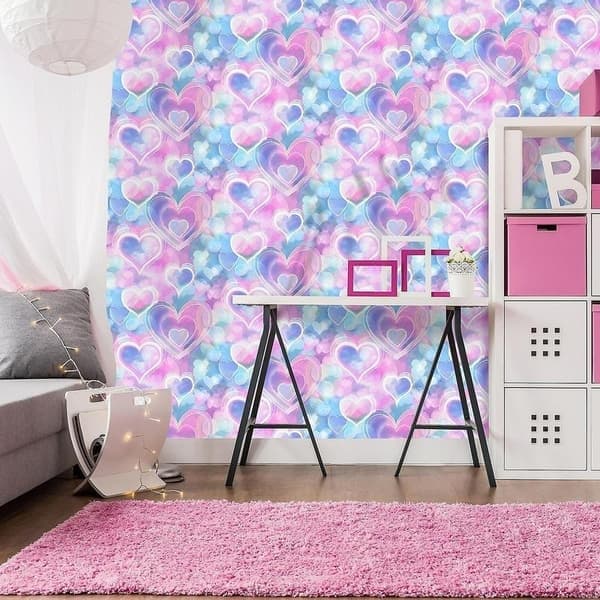 Neon Hjerter Pink Blå Tapet