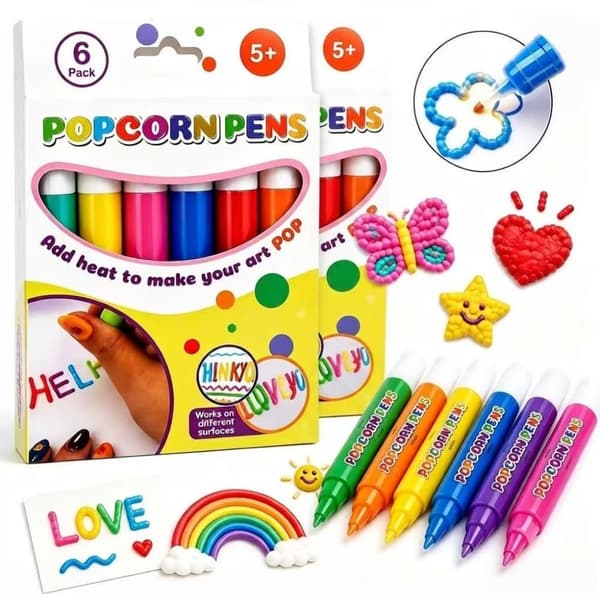 Popcorn-pennor, 3D Puffy Art Kit för barn, magiska bubbelritpennor (2 st) 2PCS
