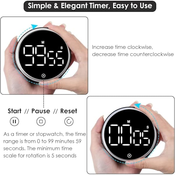 Digital timer med magnet og LED-skjerm - Kjøkkentimer / Eggetimer Rød Red