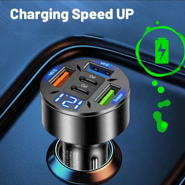 4 USB-portar Supersnabb QC3.0+PD billaddareadapter för iPhone Android UK