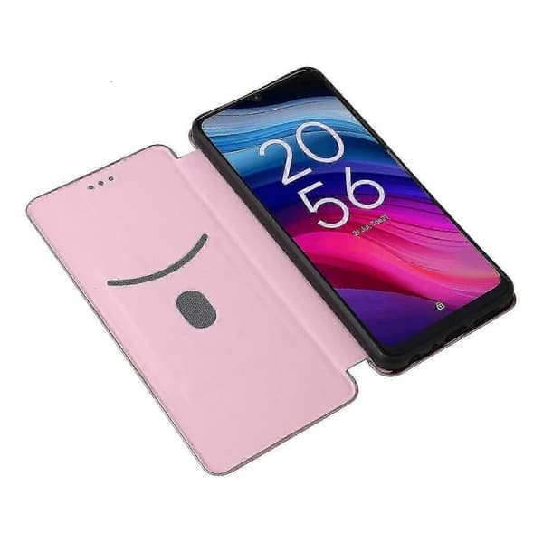 För TCL 505 Mobilskal Kolfiberstruktur Läder Magnetisk Stängning, Rosa