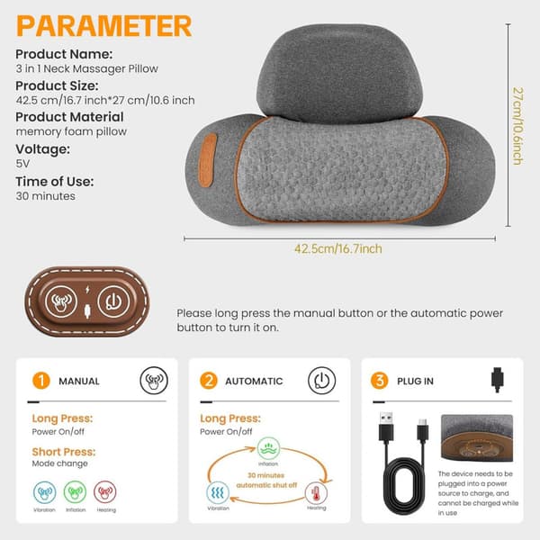Nakkemassagepude med varmeterapi - Basis - Klassisk grå Basic - Classic Grey