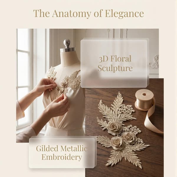 Champagne Gull 3D Blomsterblondeapplikasjonssett
