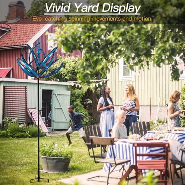 Stor kinetisk metal havevindmølle, blå Blue