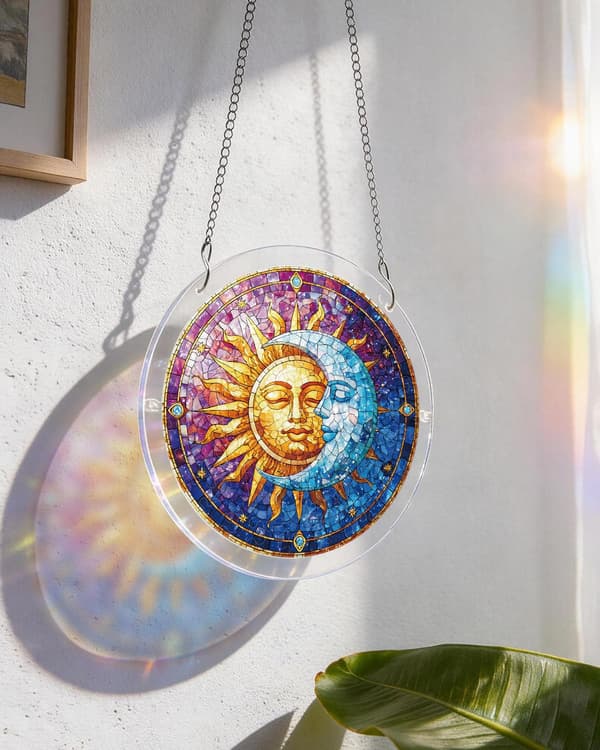 Akryl Suncatcher Puslespill, Sol og Måne i Harmoni - 7,4 tommer Sun & Moon in Harmony