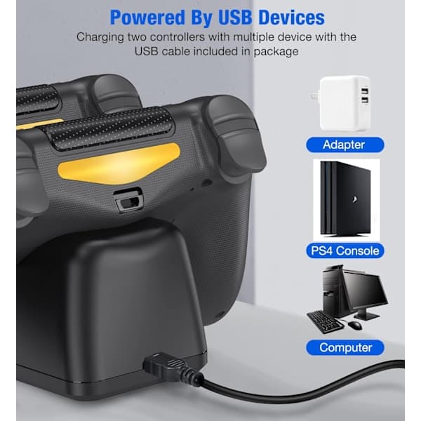 Dobbelt ladestation til to PS4/PS4 Slim/PS4 Pro controllere