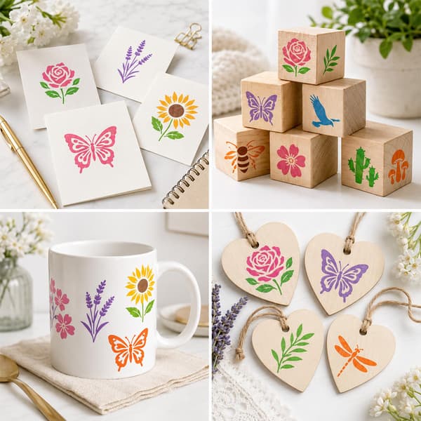 64 STK Blomster Dyr Stencils til Håndværk, Stencils til Maling