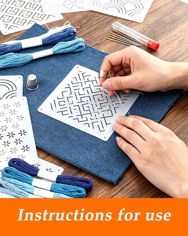 eZAKKA Sashiko trådsats med 12 blå härvor och 9 nålar för lagning Blue Thread & Needles Set(21Pcs)