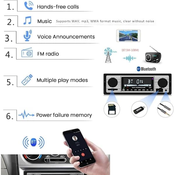 Smart Player Bluetooth Retro MP3 FM Biltillbehör