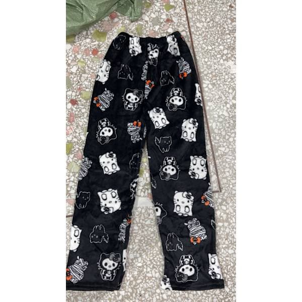 Hello Kitty Kat Flannel Bløde og Varme Lange Pyjamasbukser til Efterår og Vinter - Unisex Skull Hello Kitty L Skull Hello Kitty L