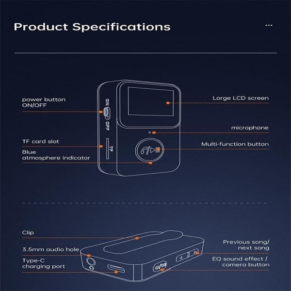 Pariisin MP3-soitin Bluetooth 5.0 -musiikkisoittimella