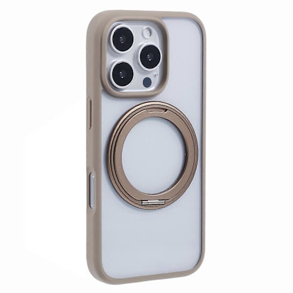 Til iPhone 16 Pro Max Telefon Cover Ring Holder Stand PC+TPU Telefon Cover - Titanium Guld