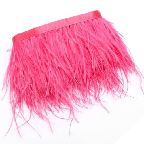 Ljusrosa strutsfjäderkantband, 4 tum, 2,2 yards Bright Pink