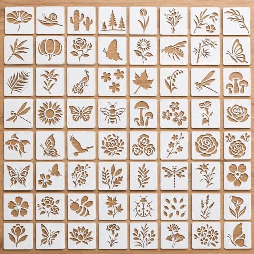 64 STK Blomster Dyr Stencils til Håndværk, Stencils til Maling
