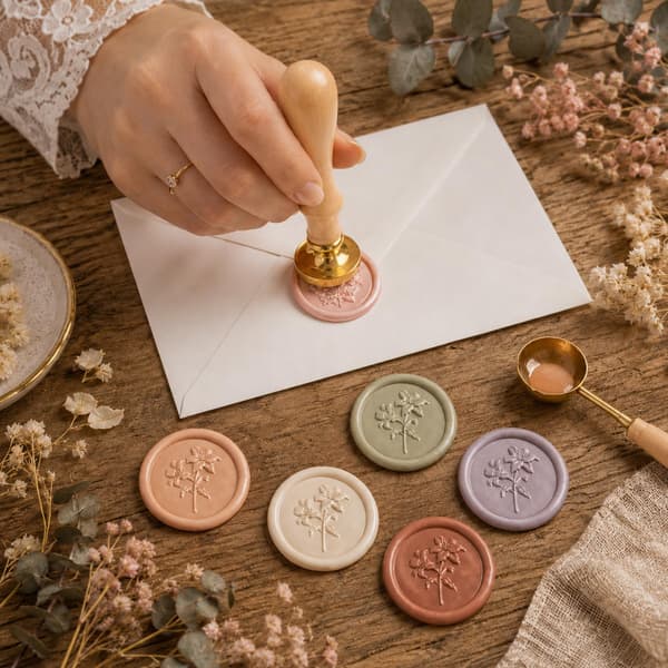 Lilje voksseglstempel, blomster botanisk tema messingstempel med trehåndtak Lily