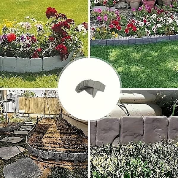 10 stk. grå steinimitasjon plast hagekantgjerde, blomsterbedramme, hagegårdsdekorasjonsgjerde