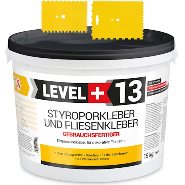SET expanderad polystyren lim dispersion lim dekor takplattor RM13 - 15KG + 2 st tandad spatel 18x13cm + 13x9cm