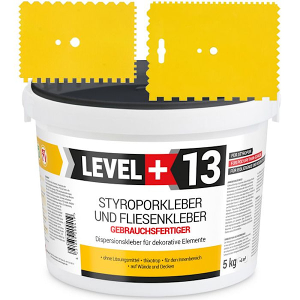 SET expanderad polystyren lim dispersion lim dekor takplattor RM13 - 25KG + 2 st tandad spatel 18x13cm + 13x9cm